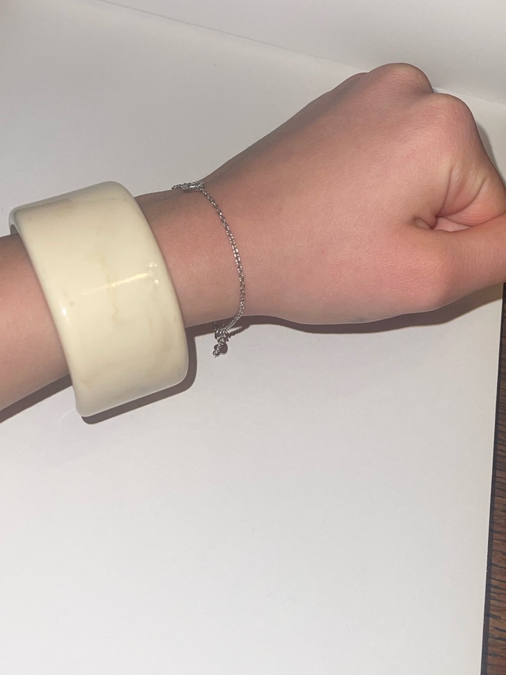 Wide Cream Bangle Bracelet